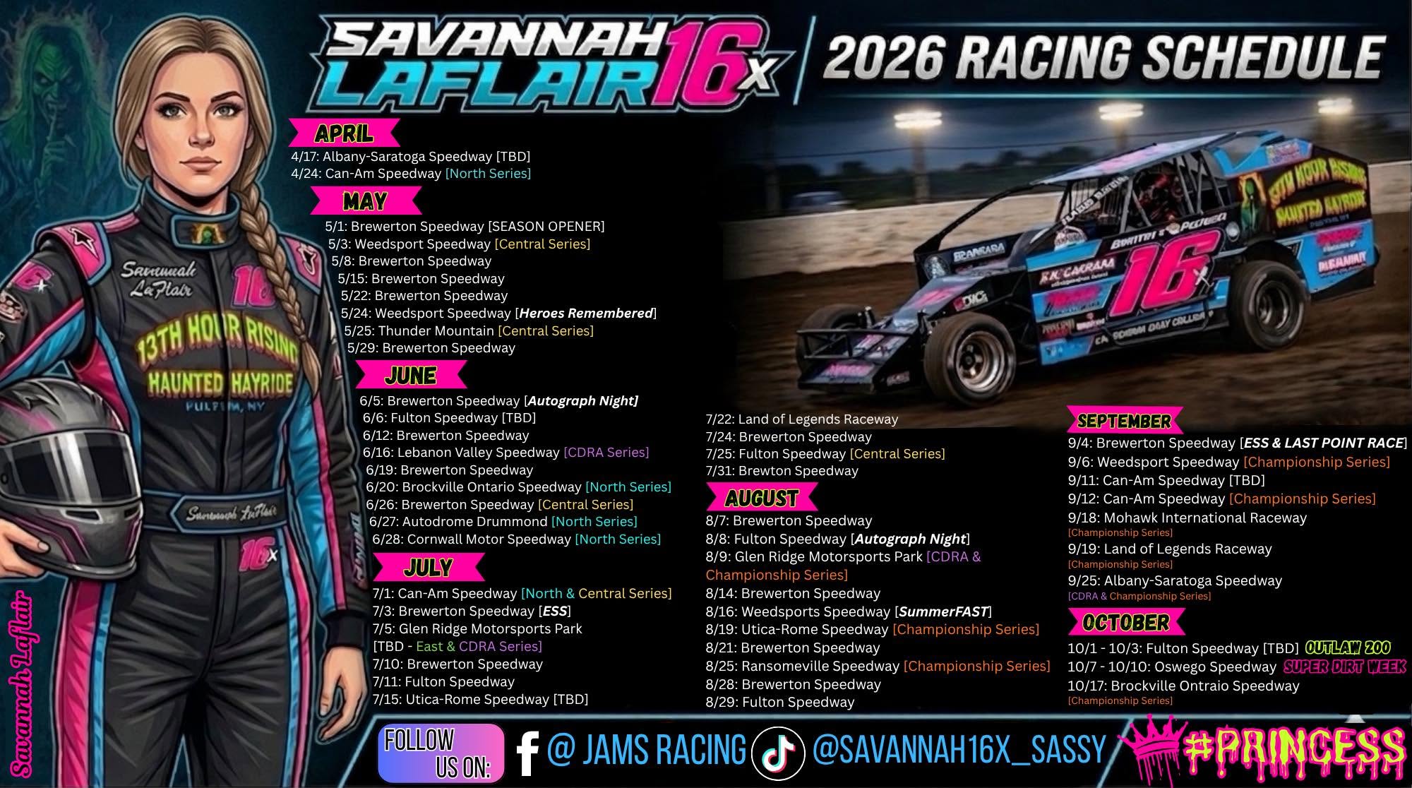 Savannah LaFlair 16x 2026 Racing Schedule